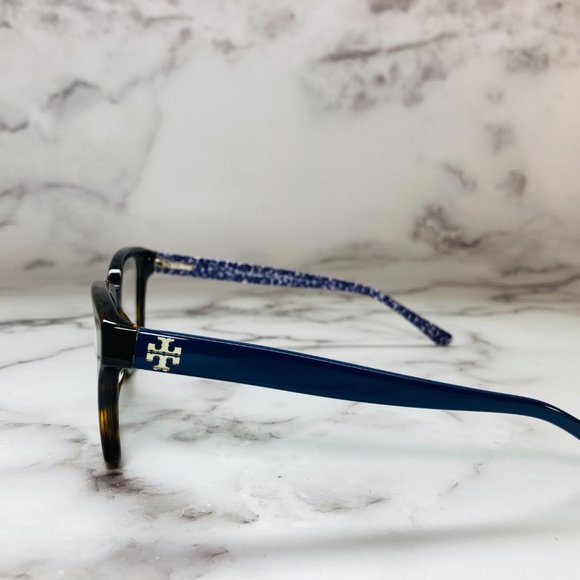 Tory Burch Rectangle Brown Tortoise And Navy Blue Eyeglasses Glasses Frames NWOT - Picture 3 of 12